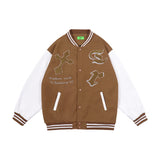 Brown Varsity Jacket Baseball Uniform Men's and Women's Autumn Retro Color Contrast Patchwork Jacket Jacket