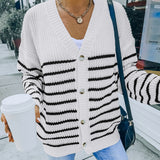 Women Fall Outfits Autumn and Winter Leisure Loose Sweater Striped Cardigan Jacket
