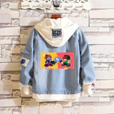 Comic Denim Jacket Man and Woman Cartoon Patterned Denim Jacket