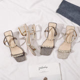 Nude Block Heels Summer High Heel Mid Heel Chunky Heel Sandals