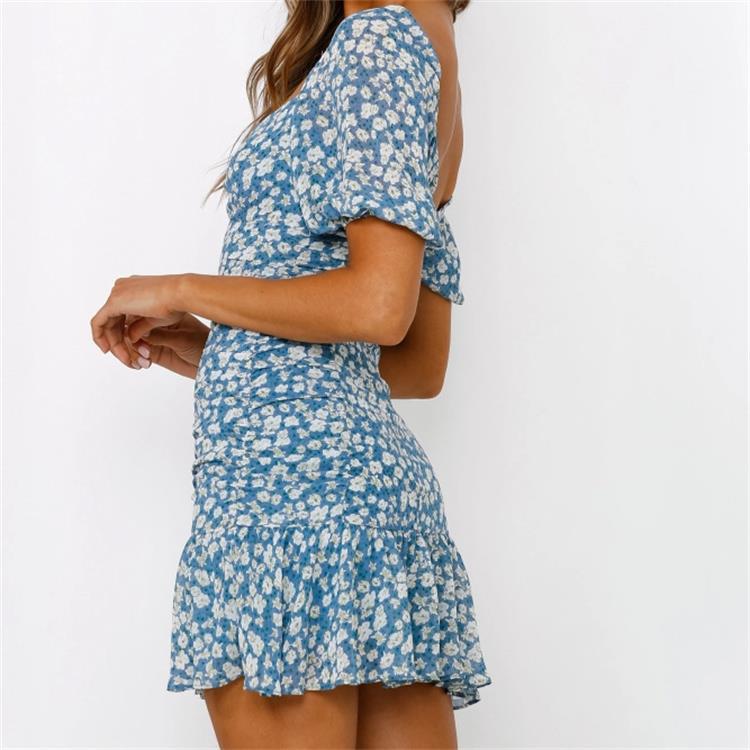 Milkmaid Dresses Summer Short Sleeve Square Collar Lotus Leaf Dress