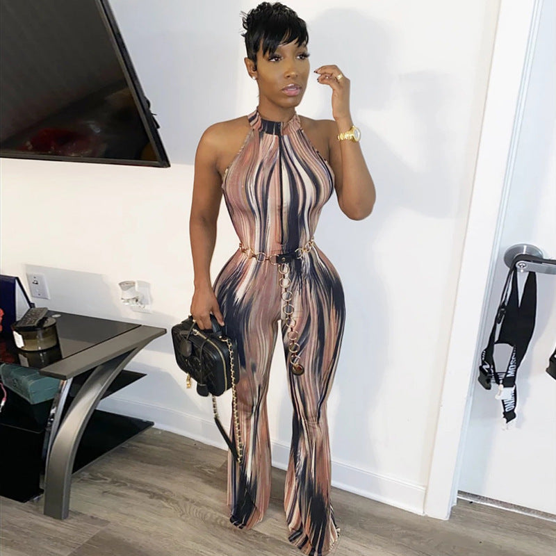 Fall Women's Clothing Fashion Halter Printed Jumpsuit