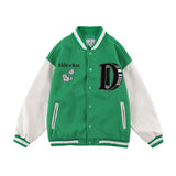 Green Varsity Jacket Street Retro Playing Cards Hip Hop Embroidered Baseball Uniform Men's Thickened Baseball Jacket Jacket