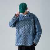 Denim Varsity Jacket Fall Winter Cowboy Coat Men's Loose Plaid Jacquard Jacket