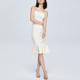 Women Spring Dress Waist-Tight Slim Fit Tube Top Lotus Leaf Hem Dress