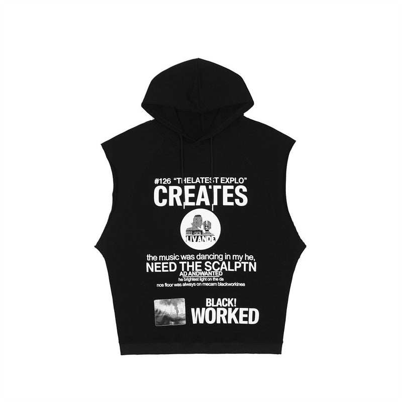 Men Sweater Vest Letter Print Sleeveless Sweater Vest Men's Loose Waistcoat Sports Hooded Vest