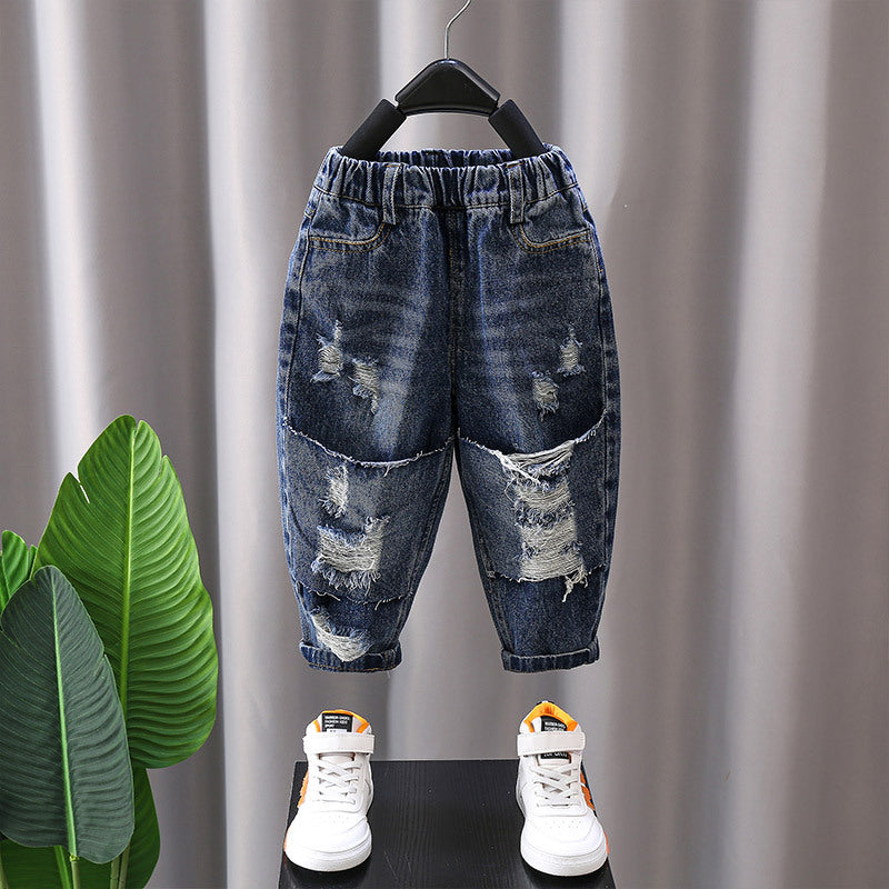 Toddler Boys Pants Boys' Jeans Spring and Autumn Loose Hole
