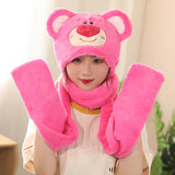 My Melody Hat Cartoon Autumn and Winter Hooded Scarf Gloves Female Cute Melody Fashionable Warm Scarf and Hat One  Kulomi