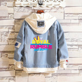 Comic Denim Jacket Bad Bunny Cartoon Printed Denim Spring and Autumn Men's Loose Jacket