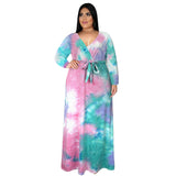 Nina Parker plus Size Dresses Sexy V-neck Split Tie-Dye Dress