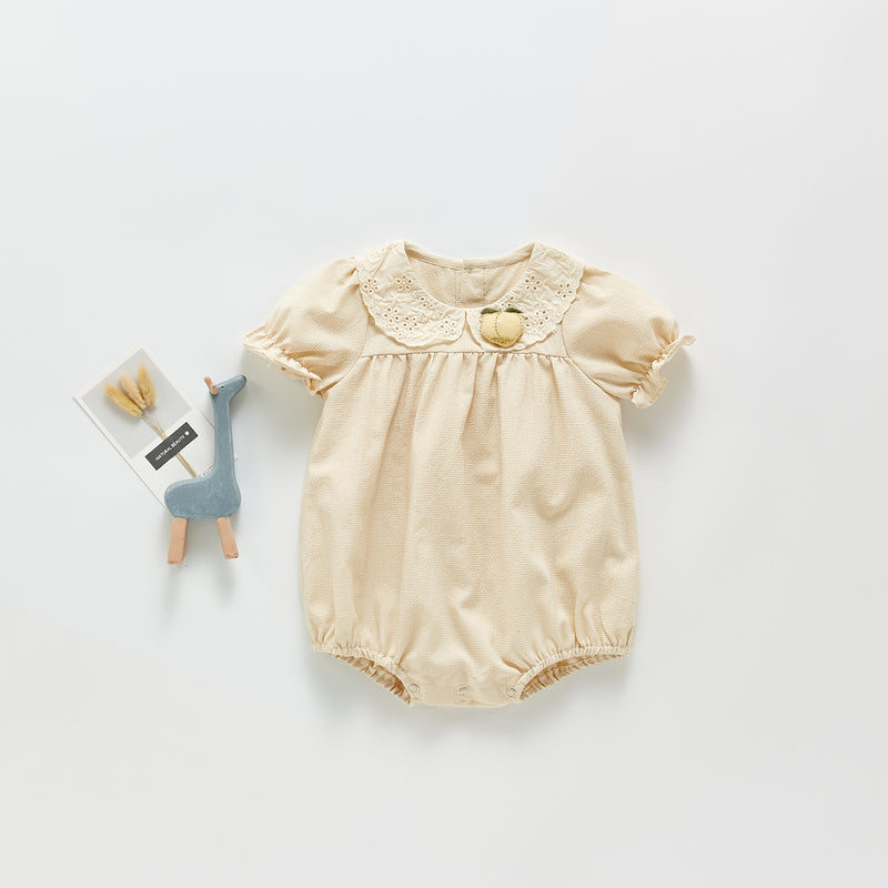 Summer Rompers Plaid Lace Peter Pan Collar Short Sleeve Rompers