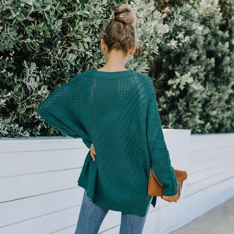 Women's Fall Outfits Autumn round Neck Long Sleeve Hollow Sweater Women's Loose Sweater Winter