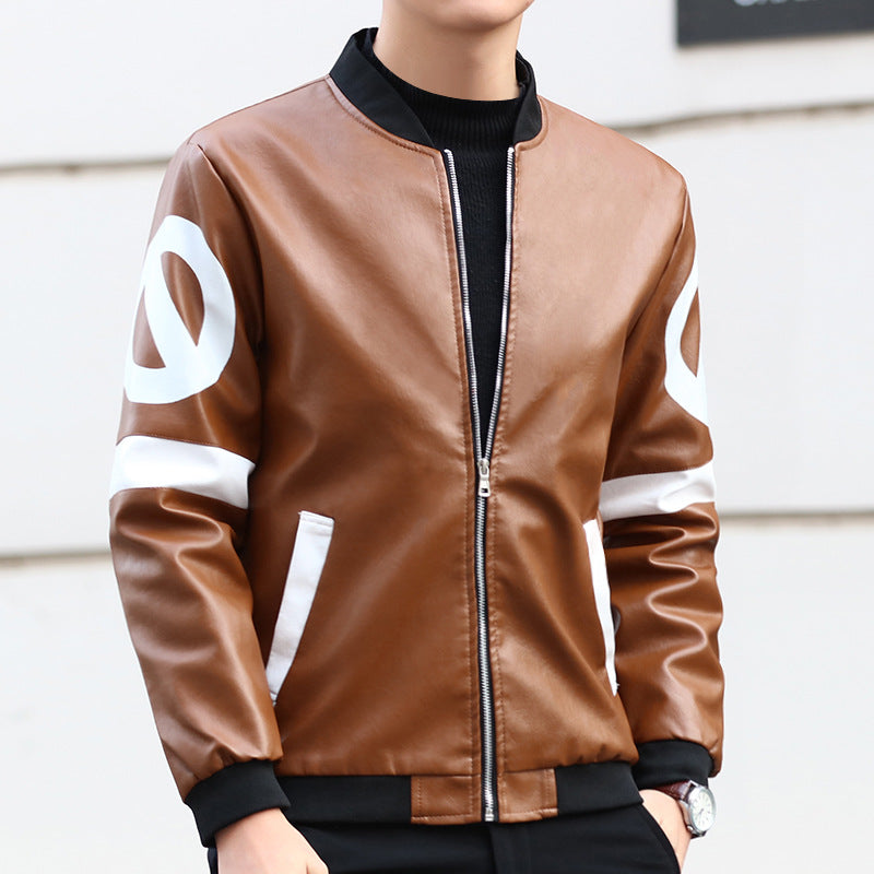 Graphic Leather Jacket Women Leather Men's Leather Stand Collar Jacket Fall Winter Coat
