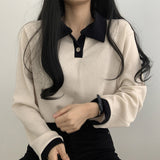 Preppy Aesthetic Sweater Autumn Women Clothing Solid Color Long Sleeve