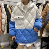 Women Winter Coat Puffer Jacket Down Coat Winter Hooded Rhombus Plaid Loose Female White Duck Down Jacket