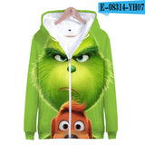 Grinch Hoodie 3D Color Printing Men's and Women's Zipper Sweater