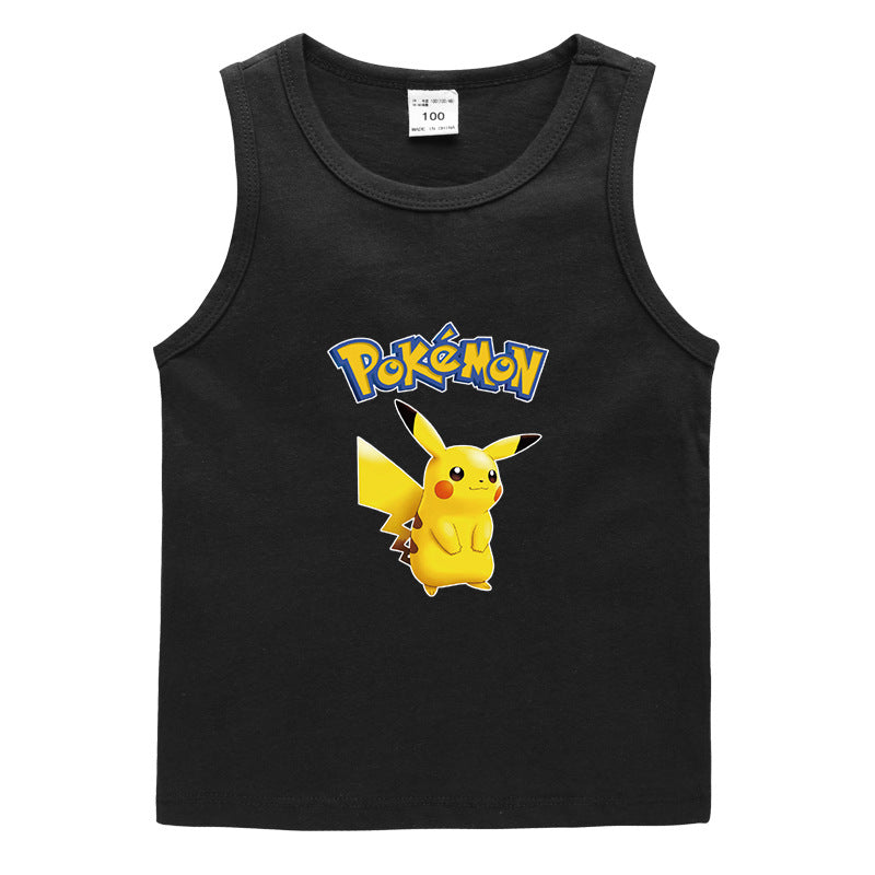 Children Pokemon Pikachu T Shirt Cotton Leisure Sweat Absorption Solid Color