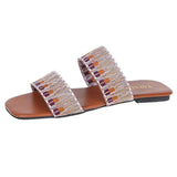 Women Open Toe Sands Flats Summer Flat Woven Flip Flops Fashion Beach Shoes