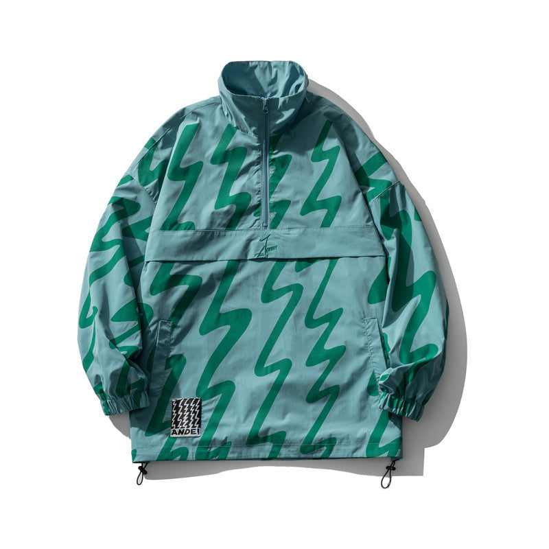 Yellow Varsity Jacket Stand Collar Outerwear Top Half Zipper Drawstring Hem Color Matching Spring Jacket