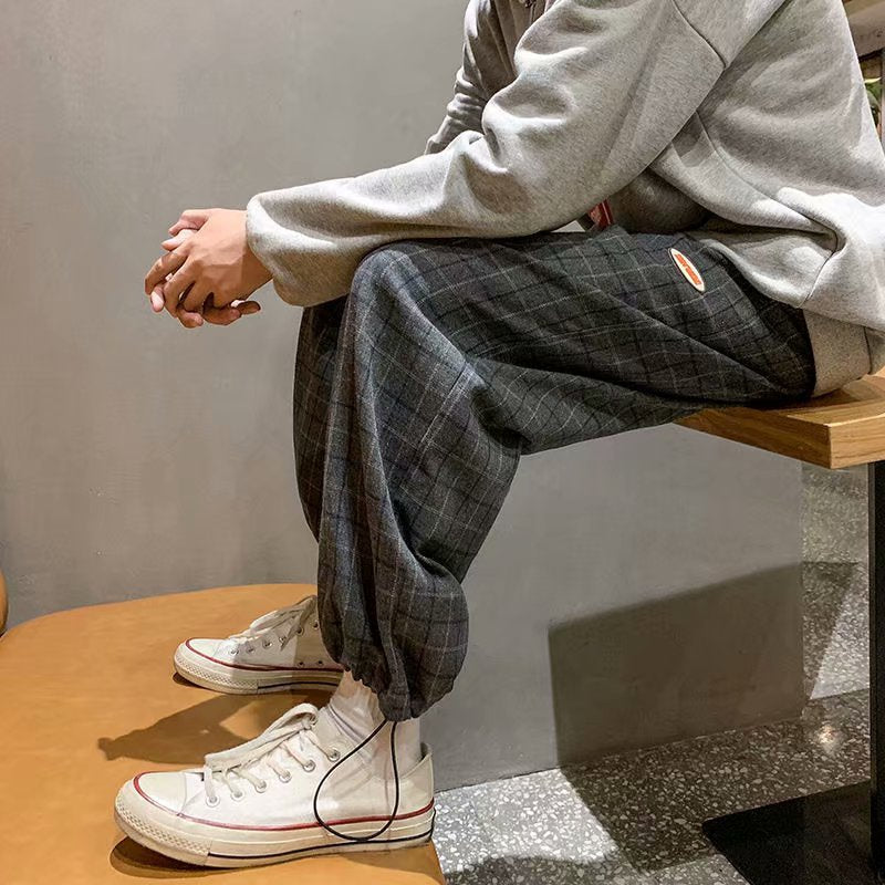 Men Pants Men's Spring Plaid Pants Loose Casual Trousers