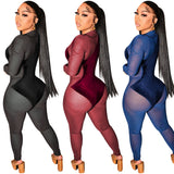 Party Pants Suits Sexy Tight Sheer Long Sleeve Trousers Jumpsuit for Women