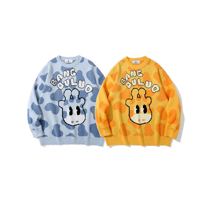 Mens Fall Outfits Cartoon Knitwear Men's and Women's Sweaters Student Hip Hop Cute Casual Couple Outfit Top