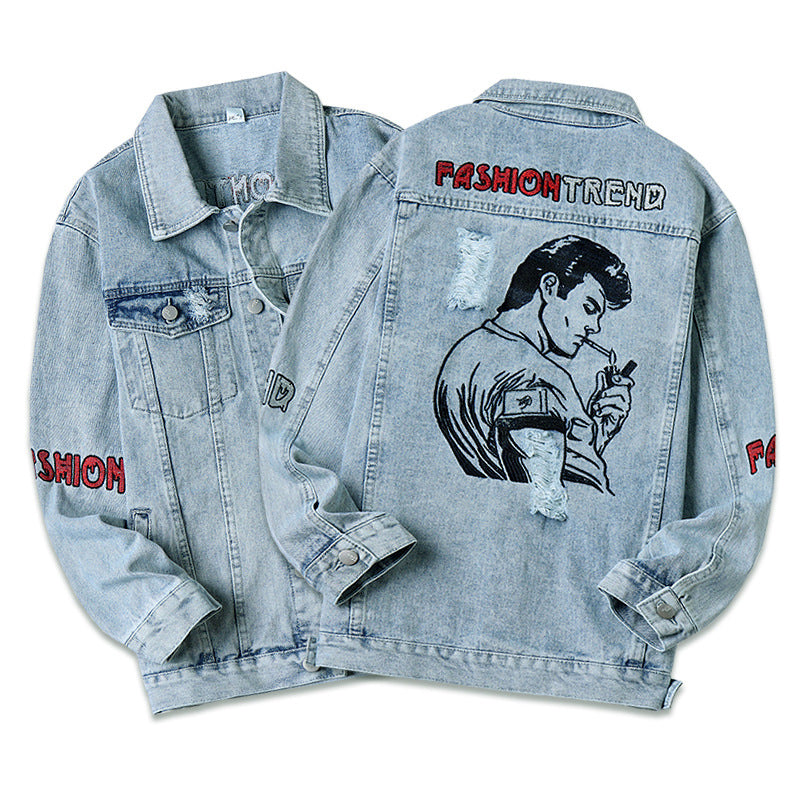 Comic Denim Jacket Men's Denim Jacket Autumn Embroidery