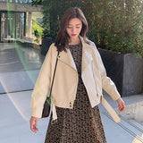 Cute Leather Jacket Spring and Autumn Loose Short Top Biker's Leather Jacket