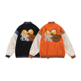 Orange Varsity Jacket Autumn Baseball Uniform Men's Loose Casual Towel Embroidery Bear Jacket