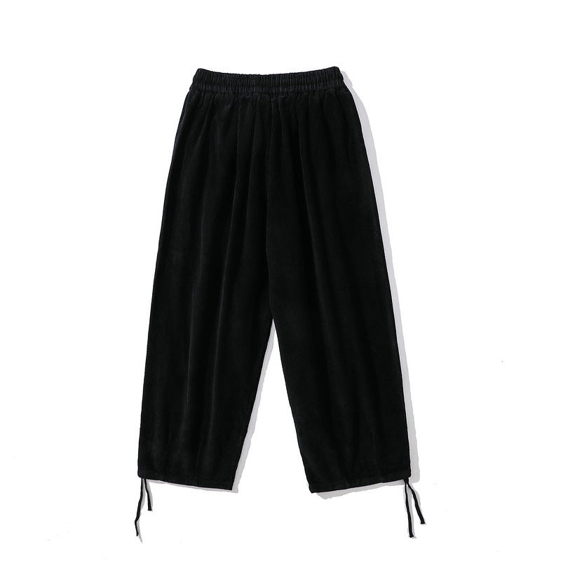 Man Fall Outfits Cargo Pants Street Straight Corduroy Casual Pants Loose Elastic Solid Color Simple Overalls Trousers