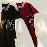 Black Varsity Jacket Oversize Baggy Coat Men's and Women's Jacket Autumn Baseball Uniform