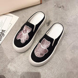 Women Open Toe Sandals Flats Bag Spring/Summer Fashion Casual Platform Lazy Cartoon Canvas Shoes