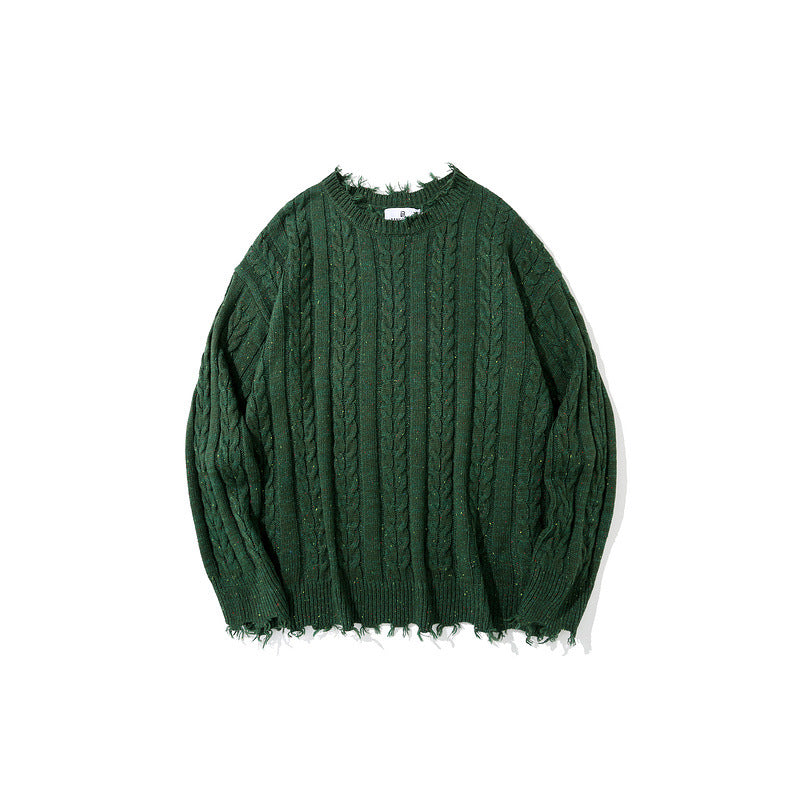 Mens Fall Outfits Cable-Knit Sweater Men's Loose Couple Sweater Sweater Solid Color Top