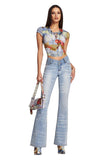 Julia Fox Low Rise Trousers Retro Washed Bell-Bottom Pants Jeans