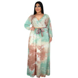 Nina Parker plus Size Dresses Sexy V-neck Split Tie-Dye Dress