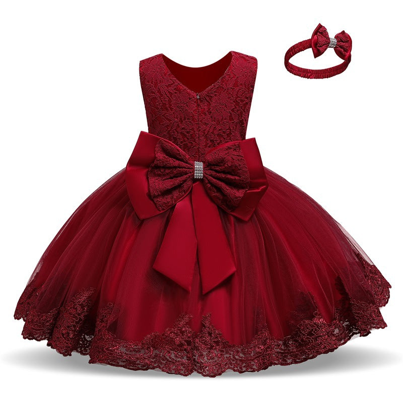 Toddler Girls Sequin Gown Dress Bow Lace Dress Costume Girl Dress
