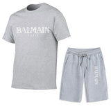 Balmain T Shirt & Sweatpant 2 Piece Set Men's Summer Casual Suit Printing Stylish Two-Piece Set