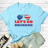 Let'S Go Brandon T Shirt Glasses Printed Short Sleeve Men'S And Women'S Tops