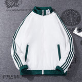 White Varsity Jacket Men's Autumn Youth Sportswear Student Three Bars Baseball Uniform Casual Jacket