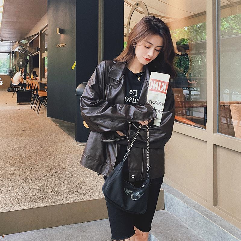 Cute Leather Jacket Loose Retro Casual Pu Short Motorcycle Clothing Jacket Coat
