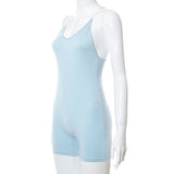 Summer Solid Color Sexy Suspenders Backless Tight Shorts Jumpsuit for Women