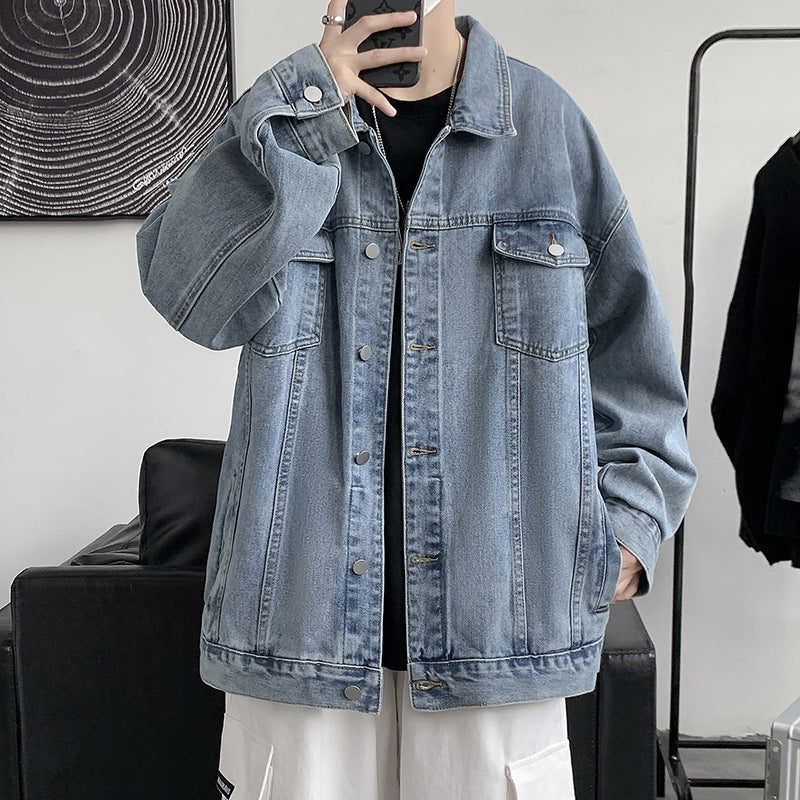 Denim Varsity Jacket Autumn and Winter Denim Jacket Men's Printed Loose Oversize Couple Jacket