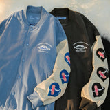 Baby Blue Varsity Jacket Baggy Coat Men and Women Autumn Baseball Uniform