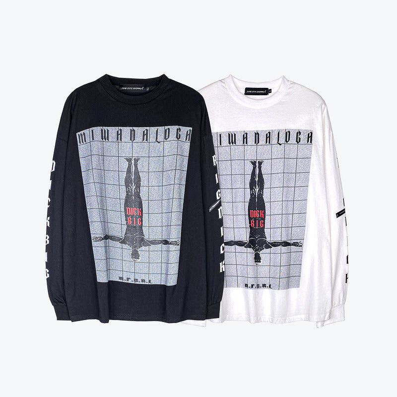 Mens Fall Outfits Autumn and Winter Portrait Printing Long-Sleeved T-shirt Men's Loose Top