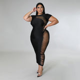 Nina Parker Black Dress plus Size Side Hollow Short Sleeve Dress