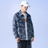 Denim Varsity Jacket Jacquard Denim Jacket Men's Spring and Autumn Loose plus-Sized Size Jacket
