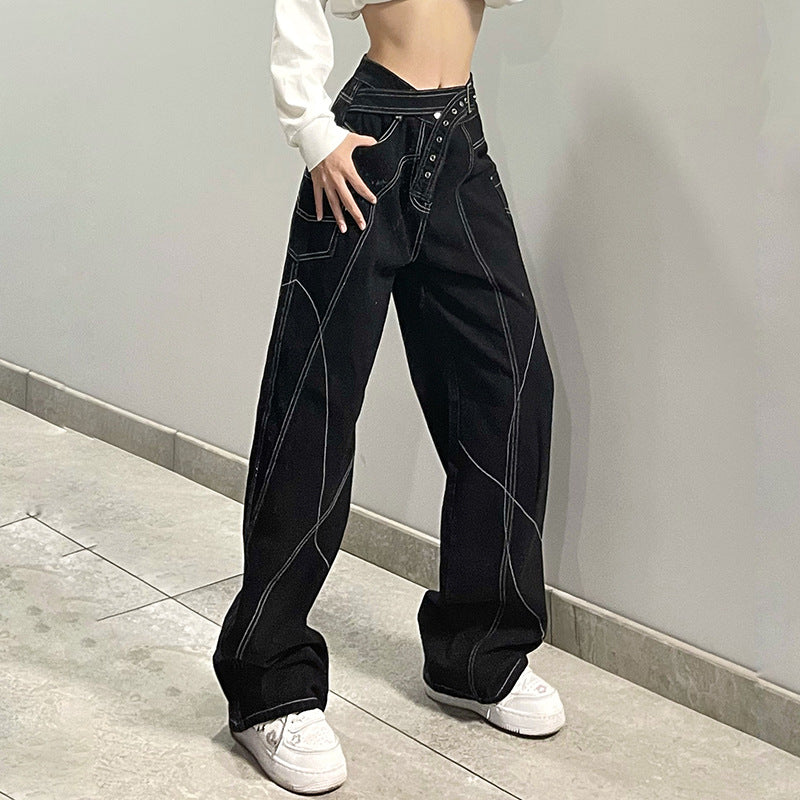 Julia Fox Low Rise Trousers Personality Design Loose Wide Leg