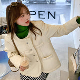 Cute Leather Jacket Beige PU Leather Cotton-Padded Coat for Women Winter Fashion