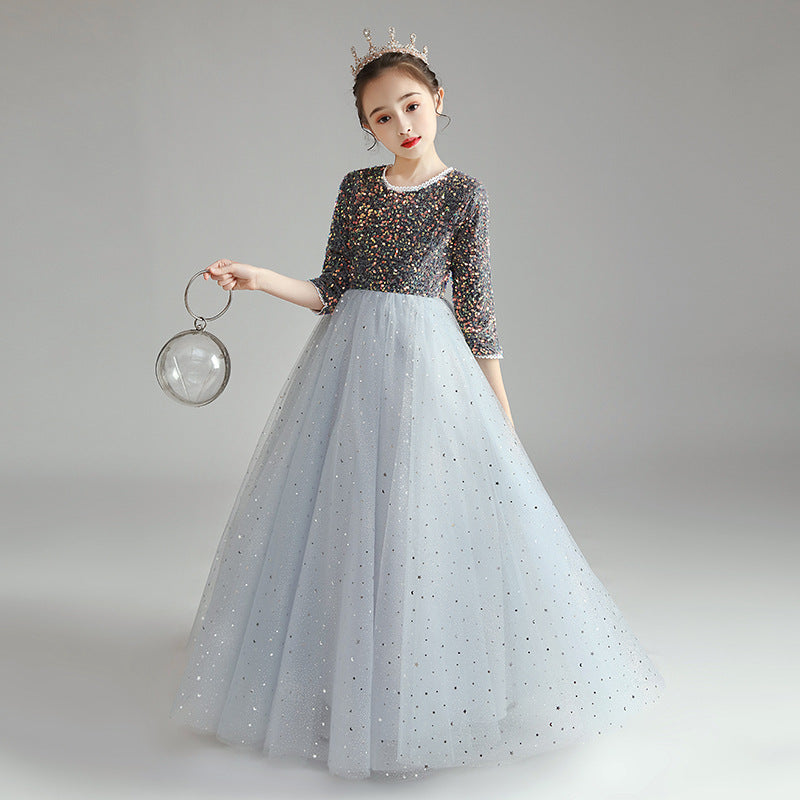 Princess Charlotte Flower Girl Dress Spring Wedding Host Costume for Piano Performance Children Princess Dress