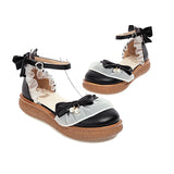 Flat Dress Sandals Spring Retro Round Head Thick Bottom Bow Buckle Sandals for Women